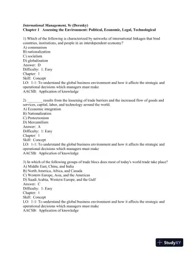 International Management: Managing Across Borders and Cultures, Text and Cases 9th Edition Test Bank - Page 1 preview image