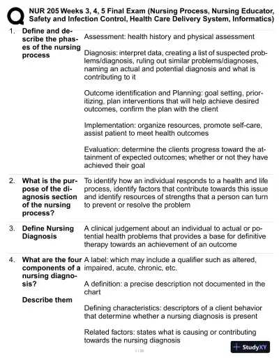 NUR205 Weeks 3, 4, 5 Final Exam with Answers (61 Solved Questions) - Page 1 preview image