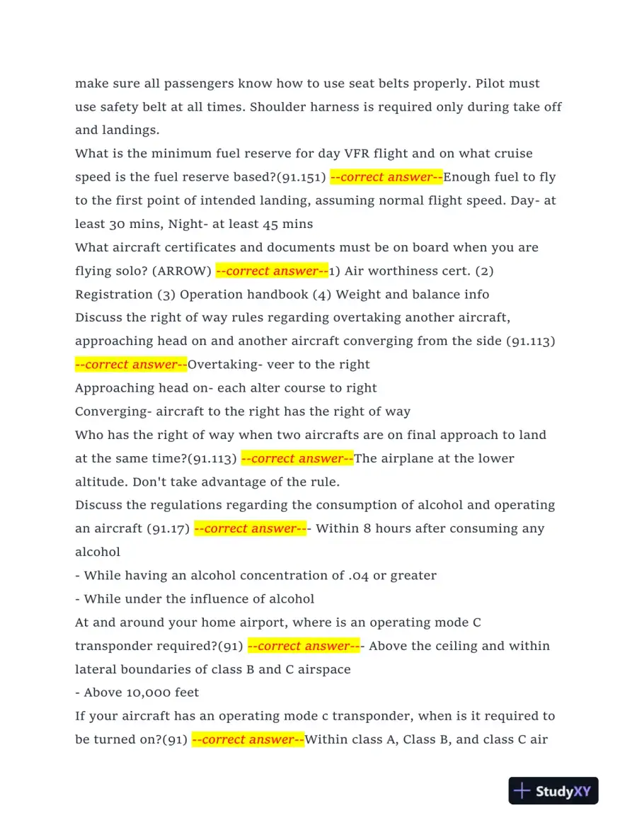 2024 Auburn Others Pre-Solo Aeronautical Knowledge Test Exam With Answers (52 Solved Questions), page 3