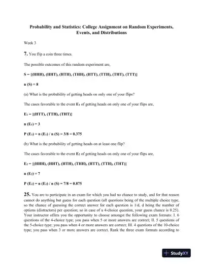 Probability and Statistics: College Assignment on Random Experiments, Events, and Distributions - Page 1 preview image