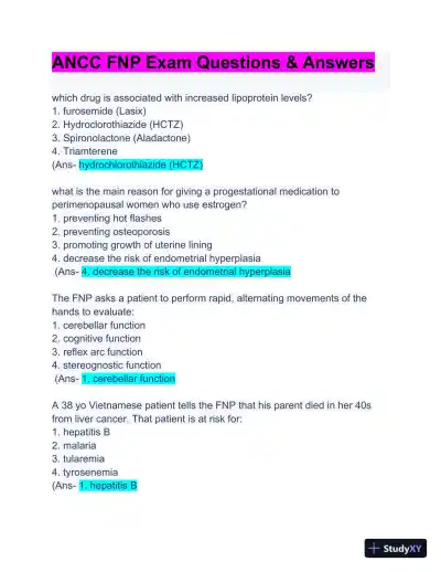 ANCC FNP Exam with Answers (63 Solved Questions) - Page 1 preview image