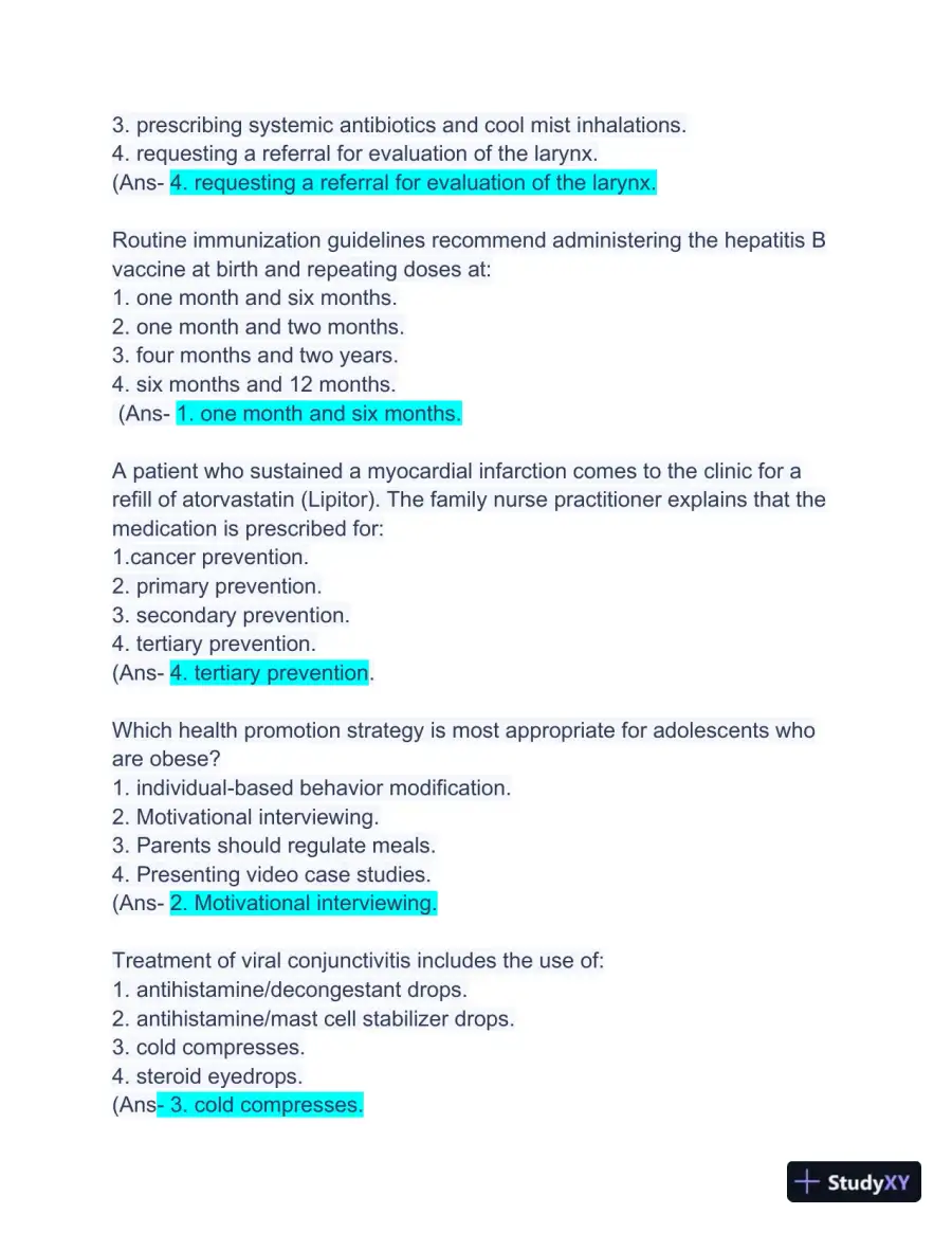 ANCC FNP Exam with Answers (63 Solved Questions), page 4