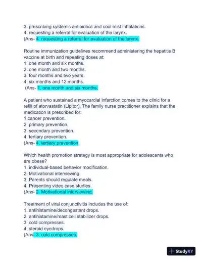 ANCC FNP Exam with Answers (63 Solved Questions) - Page 4 preview image