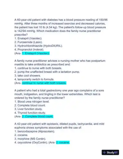 ANCC FNP Exam with Answers (63 Solved Questions) - Page 5 preview image