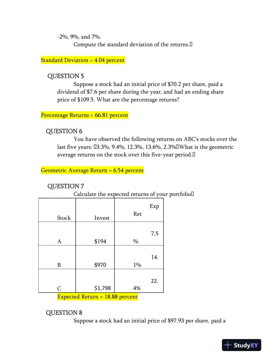 Investment and Portfolio Analysis: Calculations, Returns, and Risk Evaluation, page 3