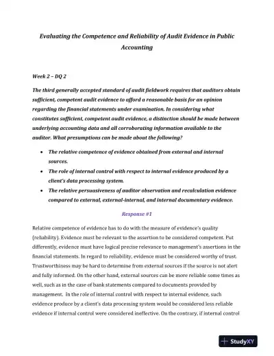 Evaluating the Competence and Reliability of Audit Evidence in Public Accounting - Page 1 preview image