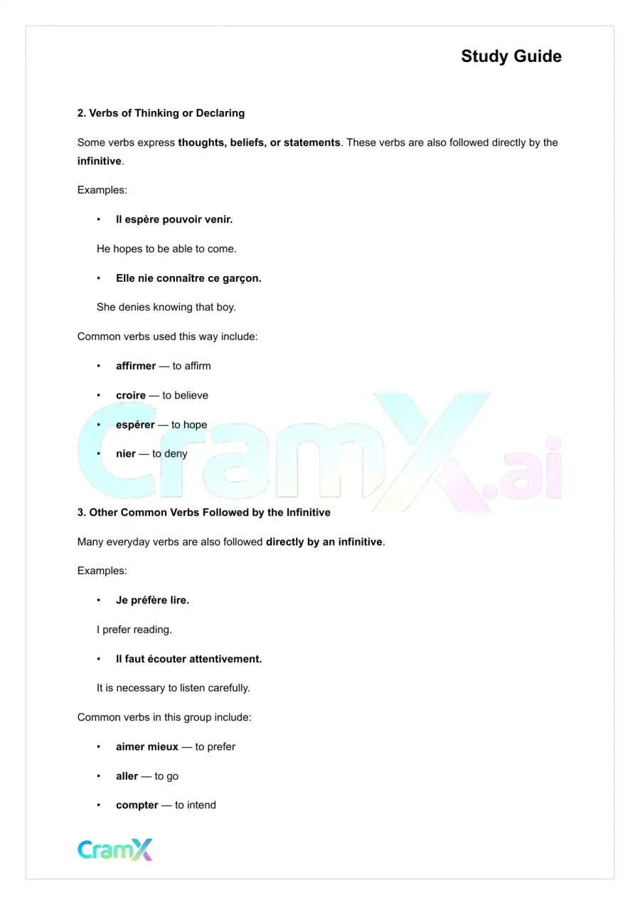 French II – The Infinitive, page 2
