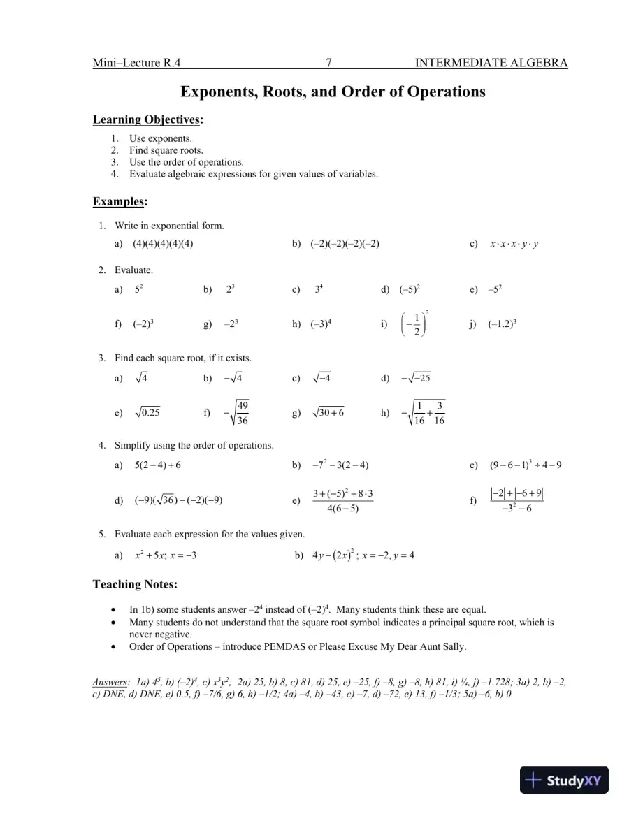 Revision Notes for Intermediate Algebra, 13th Edition, page 11