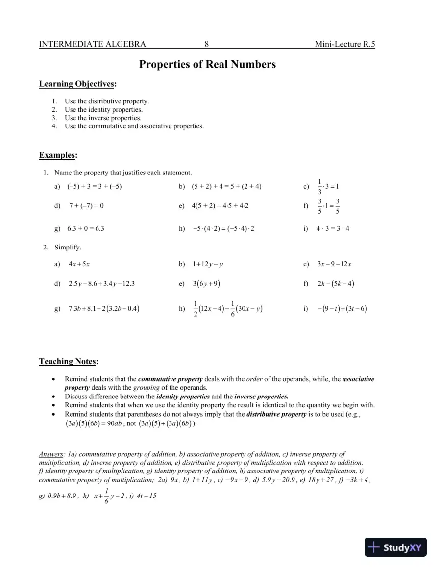 Revision Notes for Intermediate Algebra, 13th Edition, page 12