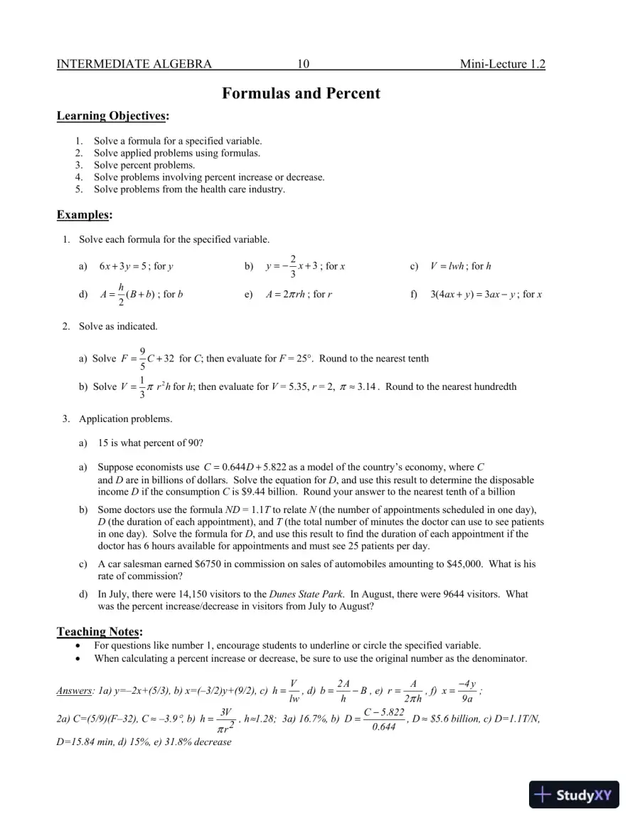 Revision Notes for Intermediate Algebra, 13th Edition, page 14