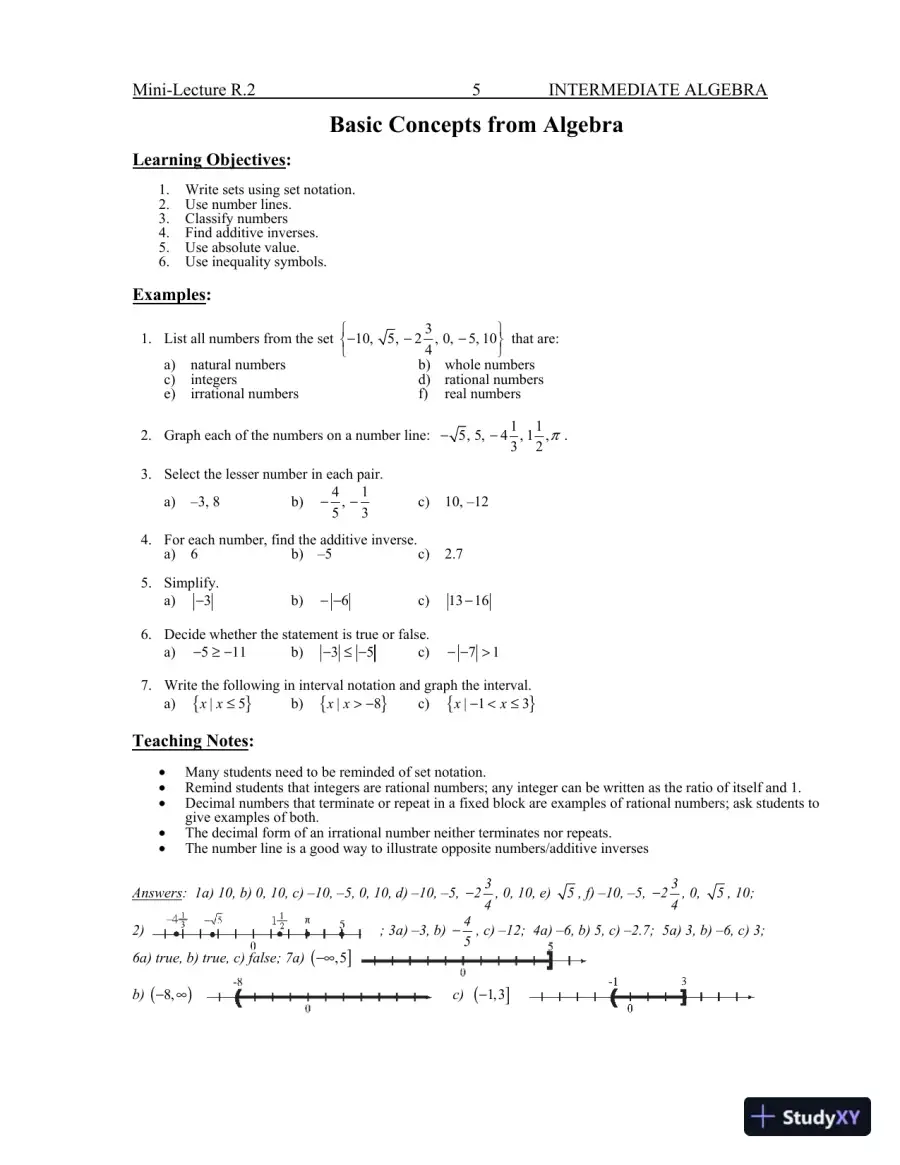Revision Notes for Intermediate Algebra, 13th Edition, page 9