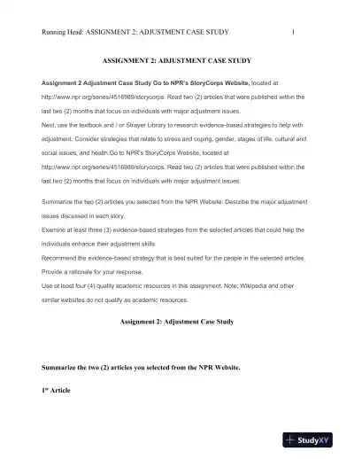 Adjustment Strategies For Individuals Facing Major Life Challenges: A Case Study Analysis - Page 1 preview image