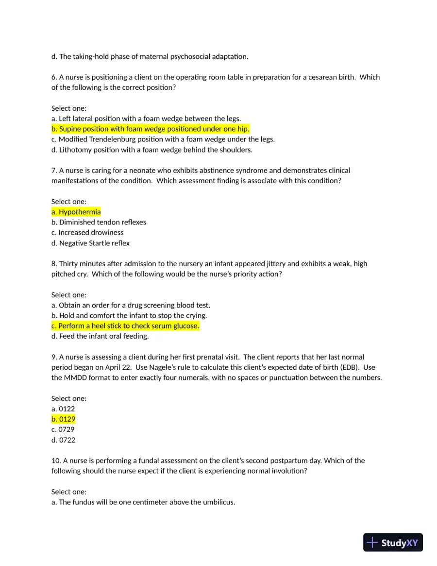 Maternal Newborn Health Promotion and Maintenance Practice Exam with Answers (30 Solved Questions), page 3