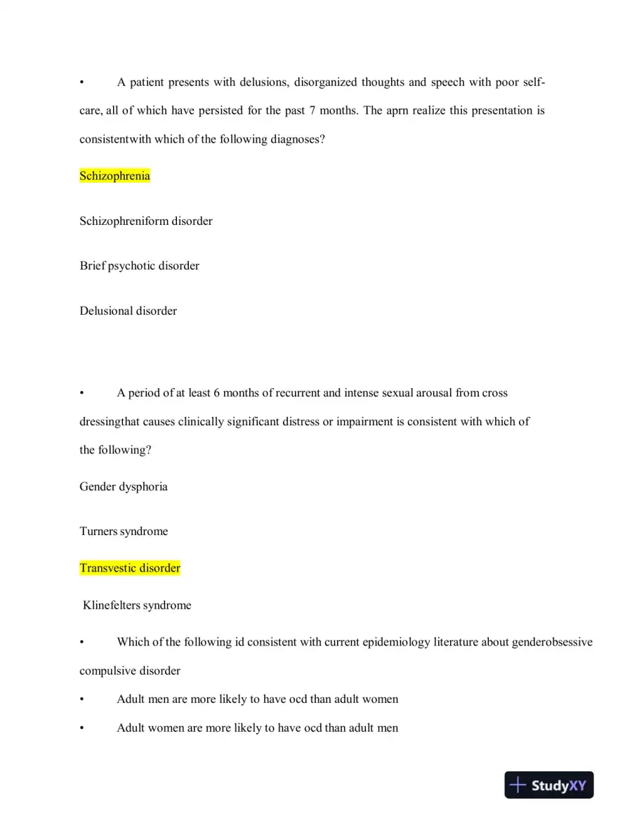 2023 NRNP6675 Mental Health Midterm Exam Week 6 With Answers (114 Solved Questions), page 3