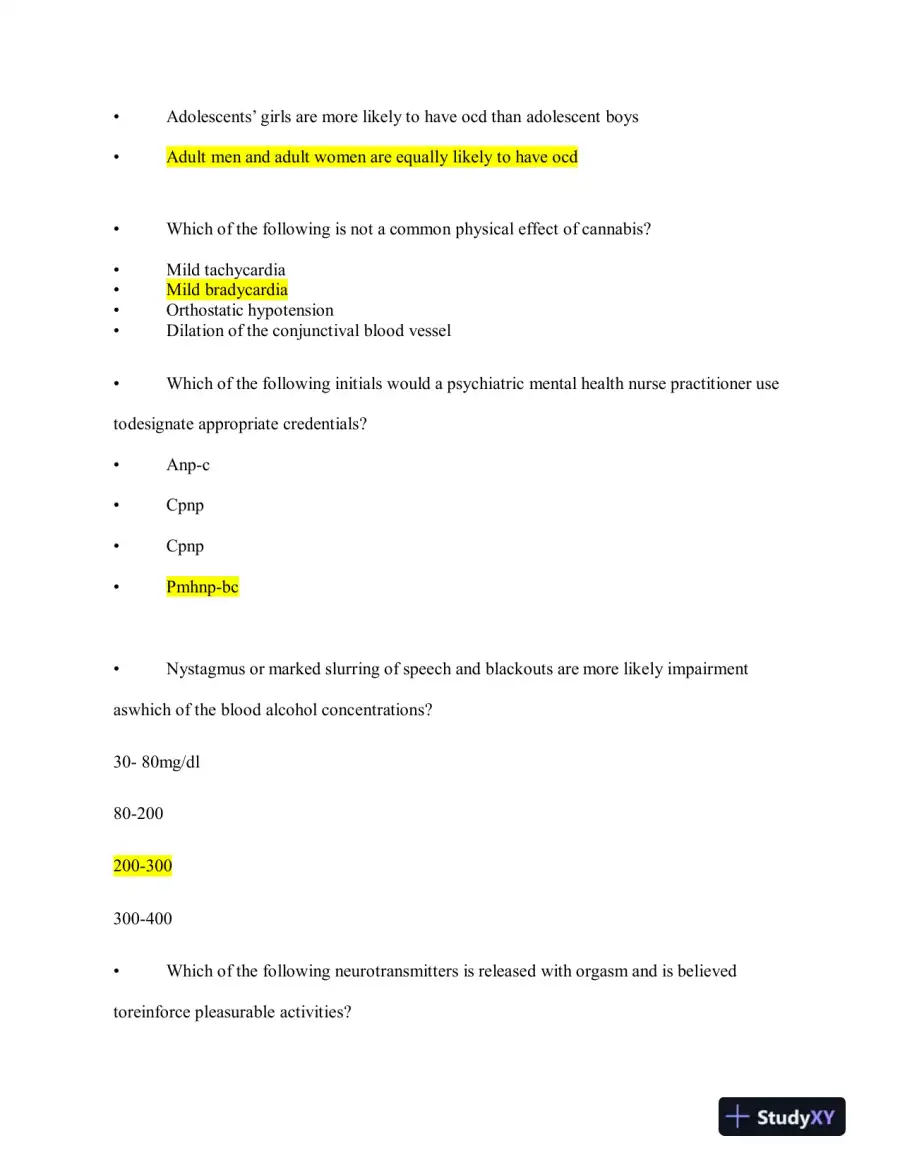 2023 NRNP6675 Mental Health Midterm Exam Week 6 With Answers (114 Solved Questions), page 4