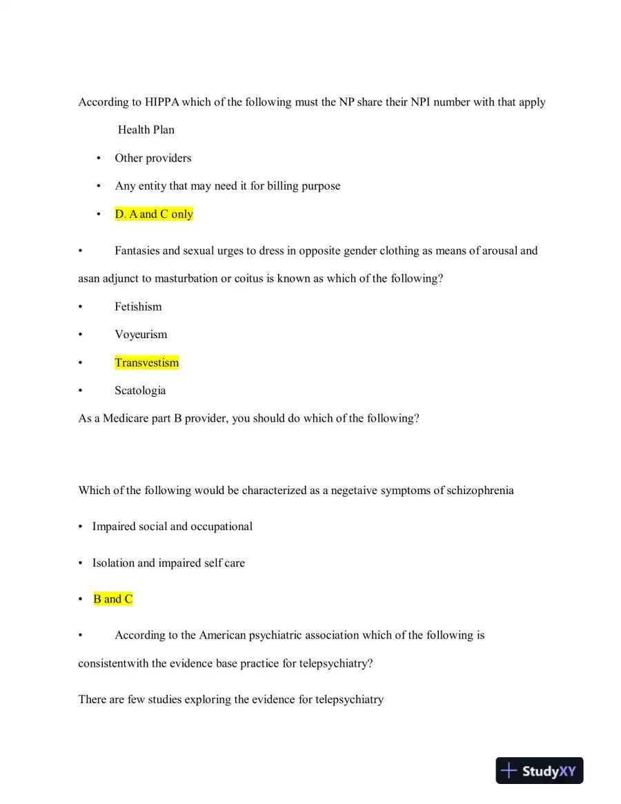 2023 NRNP6675 Mental Health Midterm Exam Week 6 With Answers (114 Solved Questions), page 6