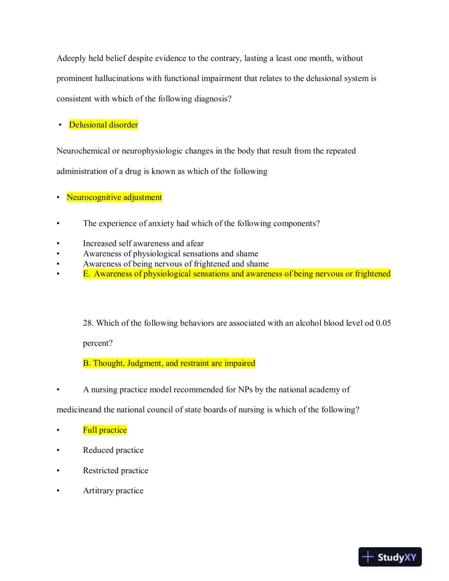 2023 NRNP6675 Mental Health Midterm Exam Week 6 With Answers (114 Solved Questions), page 8