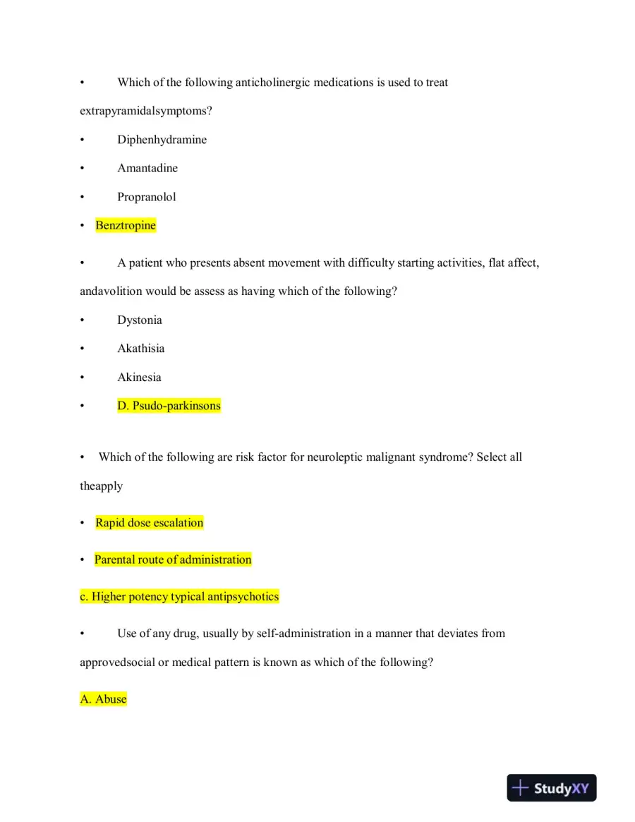 2023 NRNP6675 Mental Health Midterm Exam Week 6 With Answers (114 Solved Questions), page 9