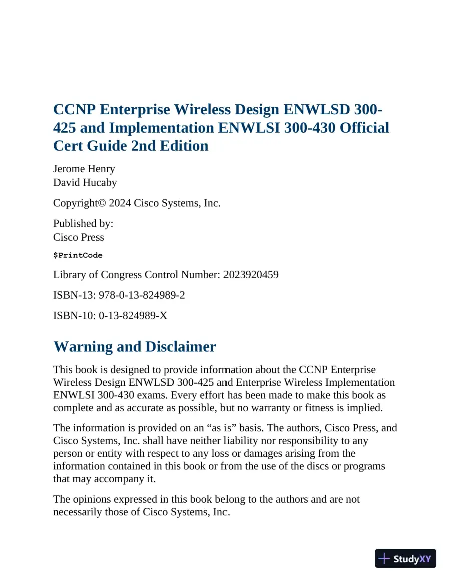 CCNP Enterprise Wireless Design ENWLSD 300-425 and Implementation ENWLSI 300-430 Official Cert Guide (2024), page 8