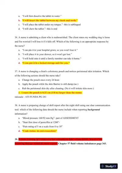 ATI Fundamentals of Nursing Practice Exam With Answers (465 Solved Questions) - Page 12 preview image