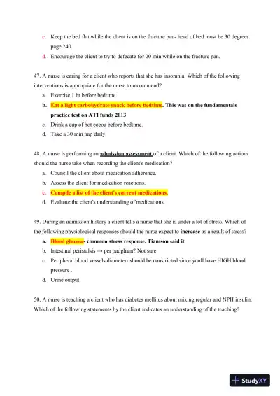 ATI Fundamentals of Nursing Practice Exam With Answers (465 Solved Questions) - Page 15 preview image
