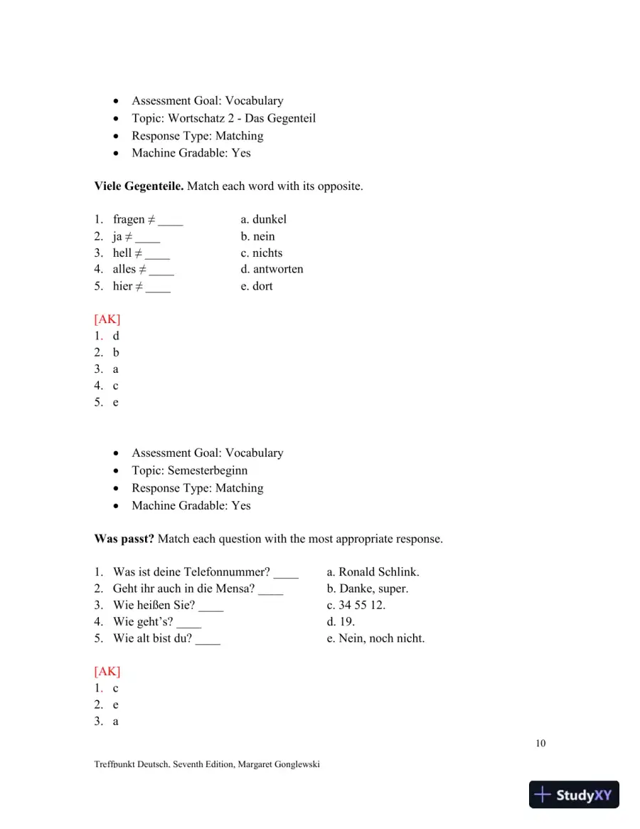 Solution Manual for Treffpunkt Deutsch, 7th Edition, page 11