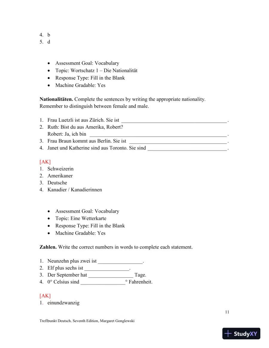 Solution Manual for Treffpunkt Deutsch, 7th Edition, page 12