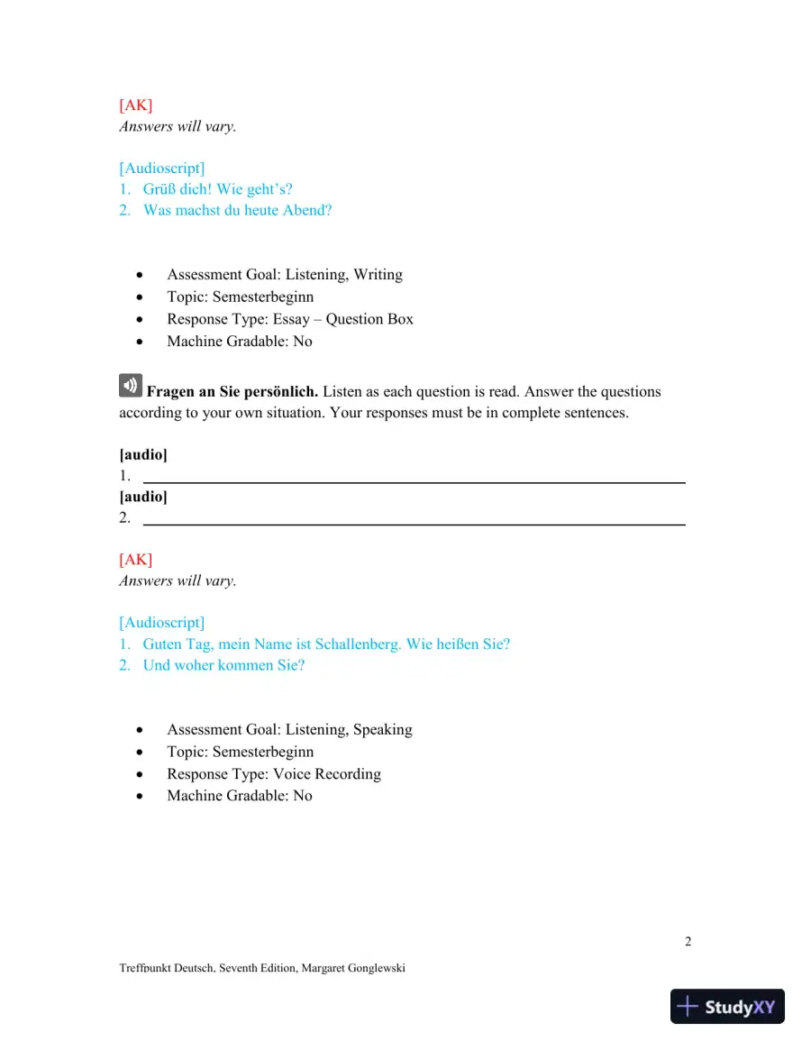 Solution Manual for Treffpunkt Deutsch, 7th Edition, page 3