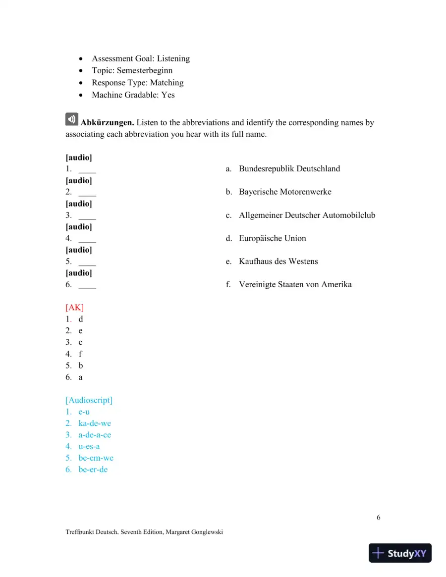Solution Manual for Treffpunkt Deutsch, 7th Edition, page 7