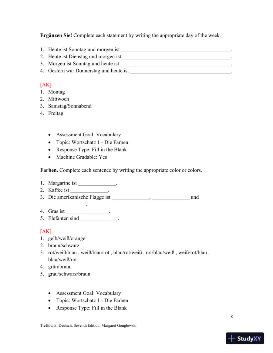 Solution Manual for Treffpunkt Deutsch, 7th Edition, page 9