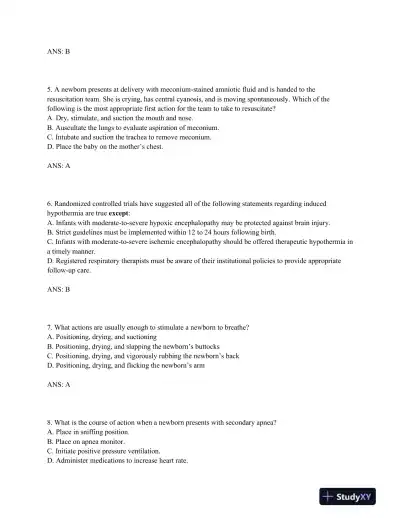 Neonatal and Pediatric Respiratory Care: A Patient Case Method, 1st Edition Test Bank - Page 13 preview image