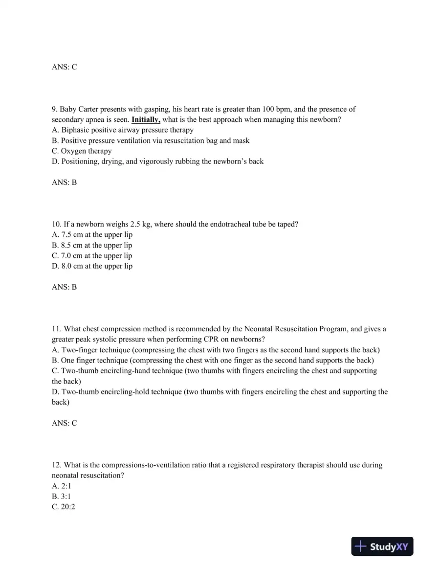 Neonatal and Pediatric Respiratory Care: A Patient Case Method, 1st Edition Test Bank, page 14