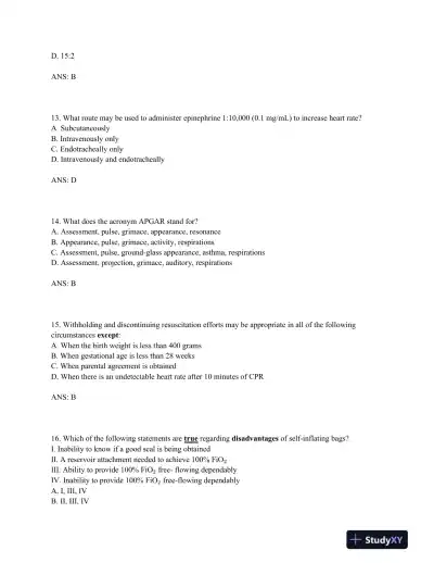 Neonatal and Pediatric Respiratory Care: A Patient Case Method, 1st Edition Test Bank - Page 15 preview image