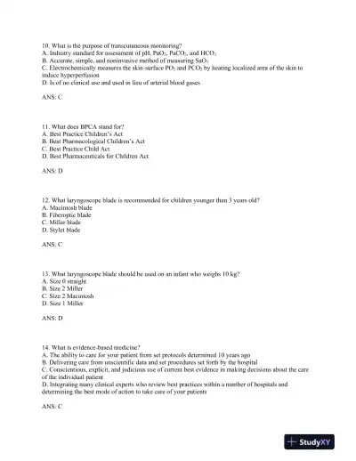 Neonatal and Pediatric Respiratory Care: A Patient Case Method, 1st Edition Test Bank - Page 4 preview image