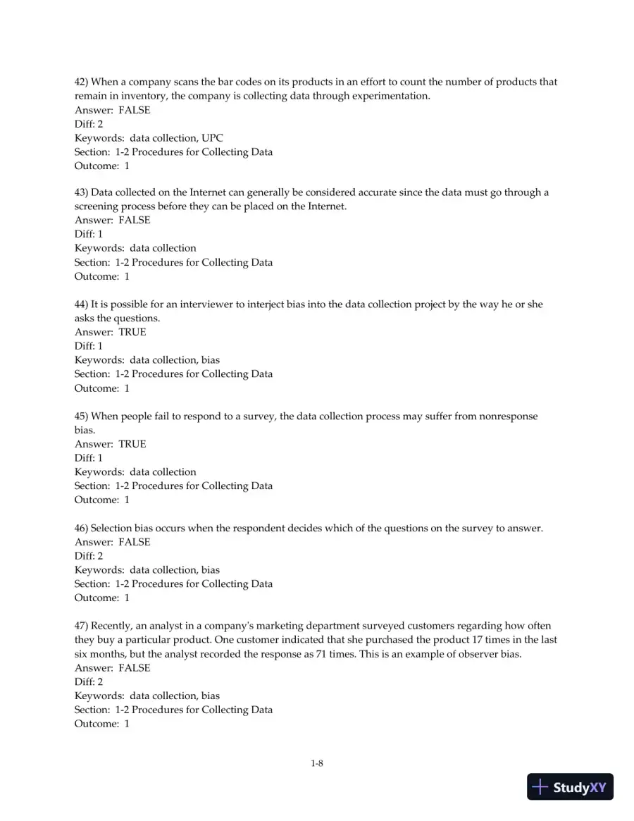 Test Bank for Business Statistics: A Decision-Making Approach, 10th Edition, page 10