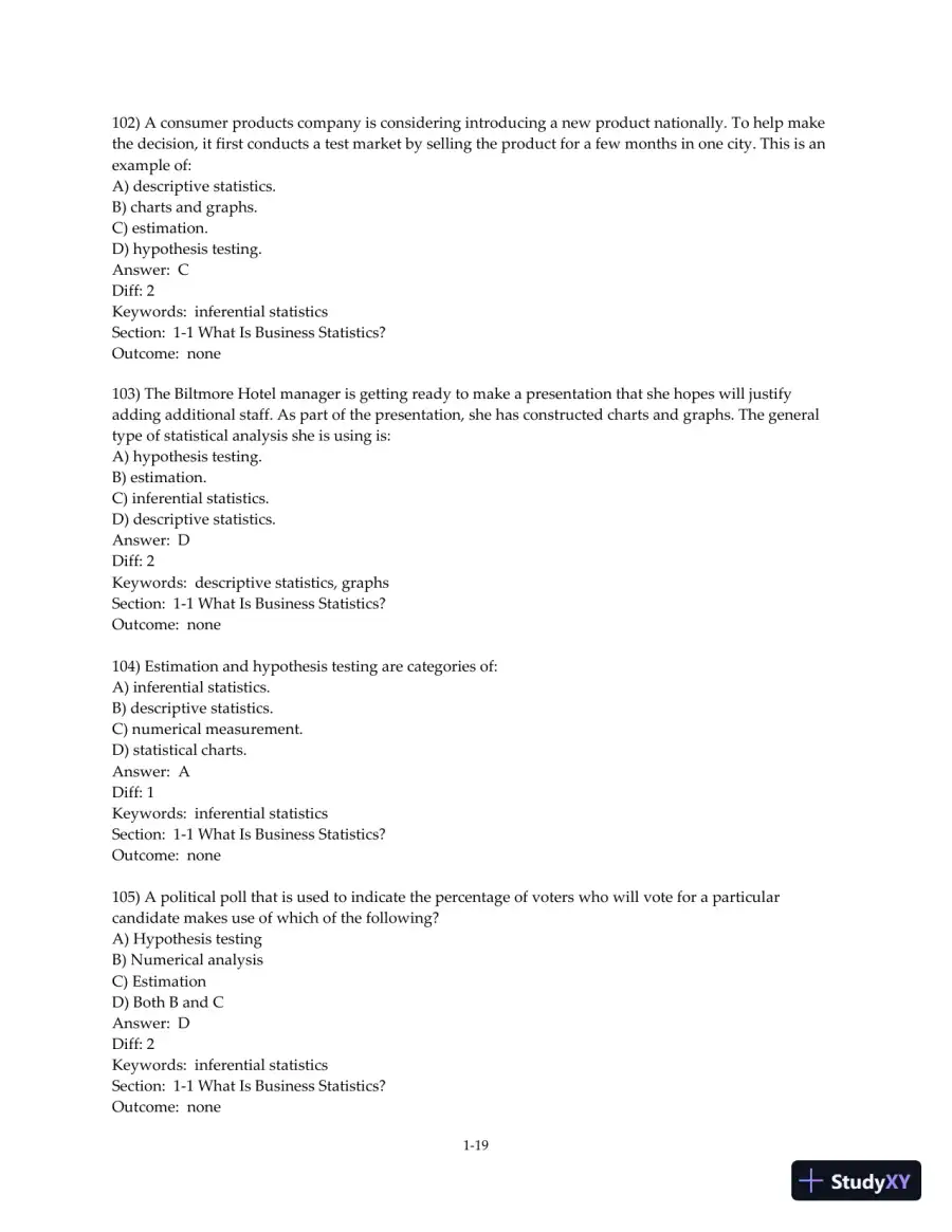 Test Bank for Business Statistics: A Decision-Making Approach, 10th Edition, page 21
