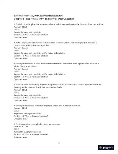 Test Bank for Business Statistics: A Decision-Making Approach, 10th Edition - Page 3 preview image