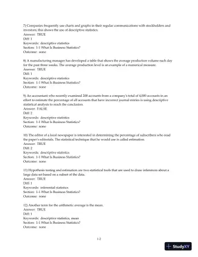 Test Bank for Business Statistics: A Decision-Making Approach, 10th Edition - Page 4 preview image