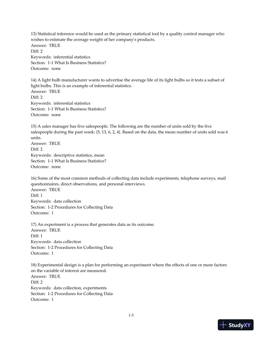 Test Bank for Business Statistics: A Decision-Making Approach, 10th Edition, page 5