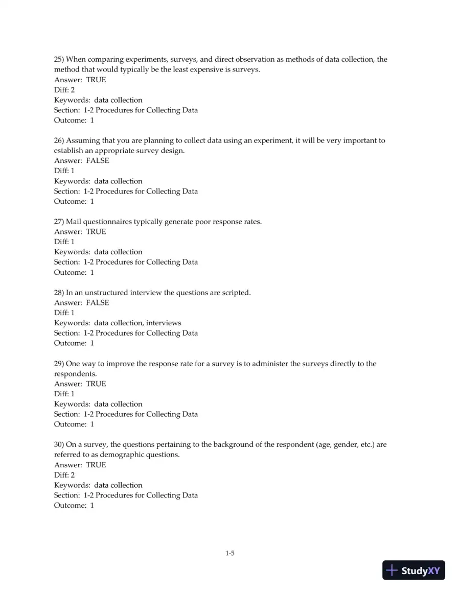 Test Bank for Business Statistics: A Decision-Making Approach, 10th Edition, page 7