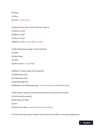 Backflow Prevention Practice Exam With Answers (100 Solved Questions) - Page 3 preview image
