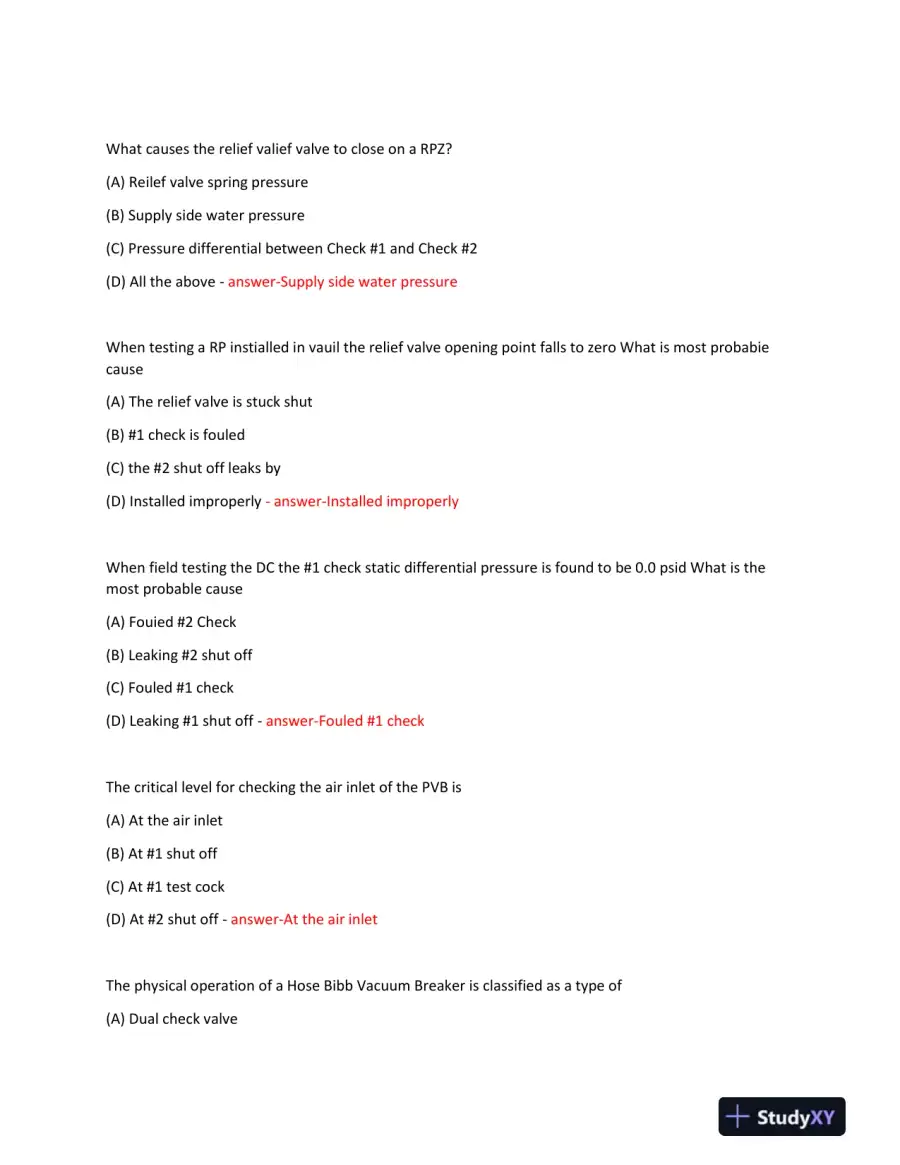 Backflow Prevention Practice Exam With Answers (100 Solved Questions), page 5