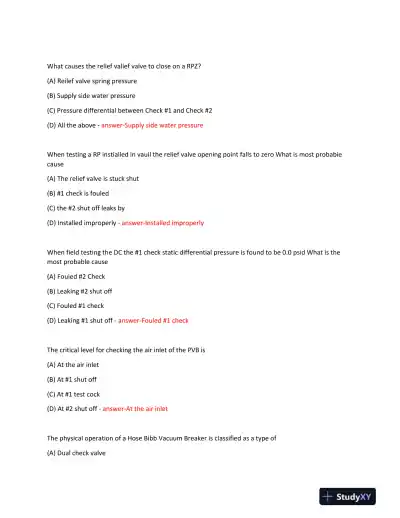 Backflow Prevention Practice Exam With Answers (100 Solved Questions) - Page 5 preview image