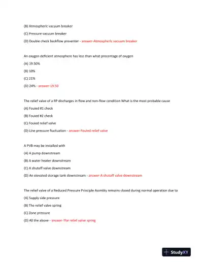 Backflow Prevention Practice Exam With Answers (100 Solved Questions) - Page 6 preview image
