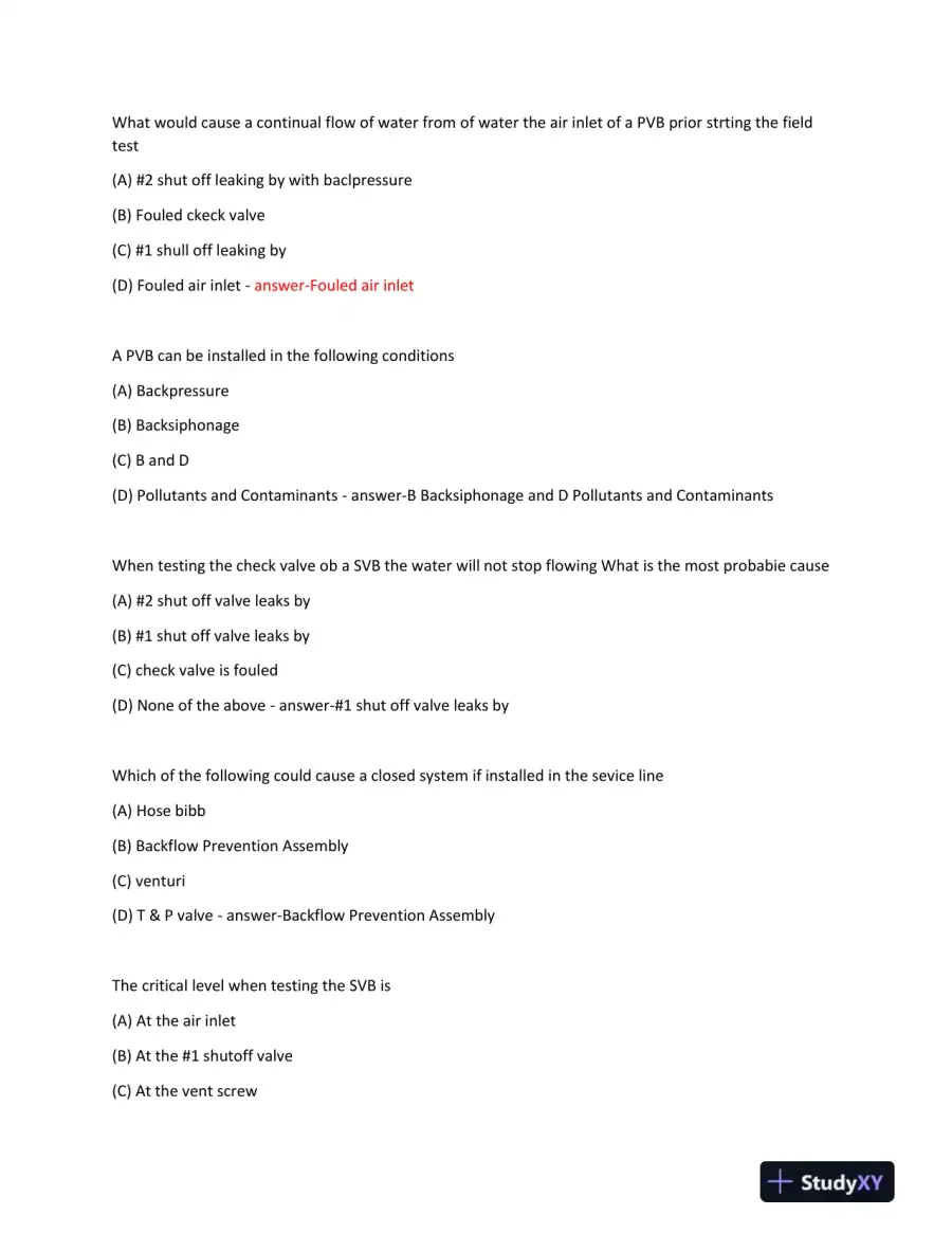 Backflow Prevention Practice Exam With Answers (100 Solved Questions), page 7