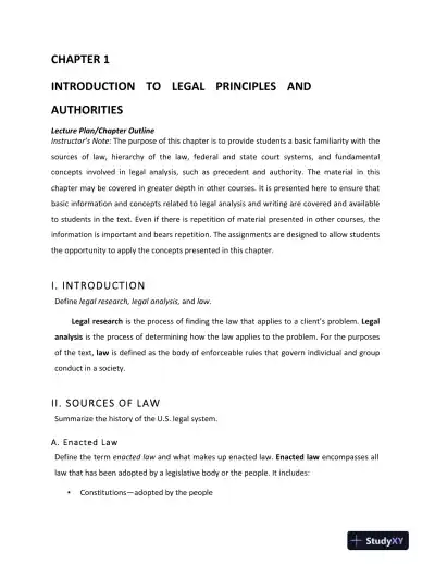Solution Manual For Legal Research, Analysis, and Writing, 14th Edition - Page 1 preview image