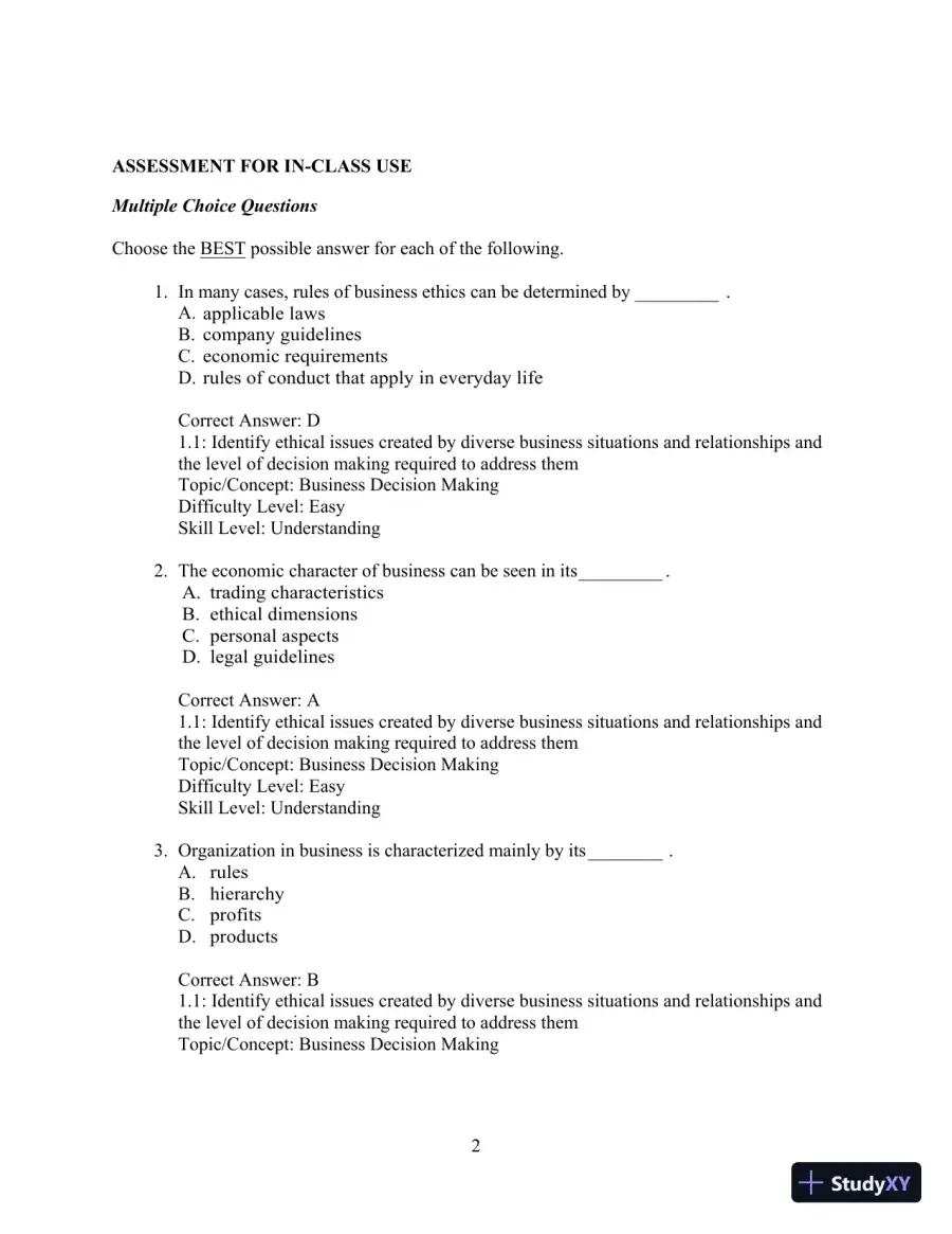 Test Bank for Ethics and the Conduct of Business, 8th Edition, page 3