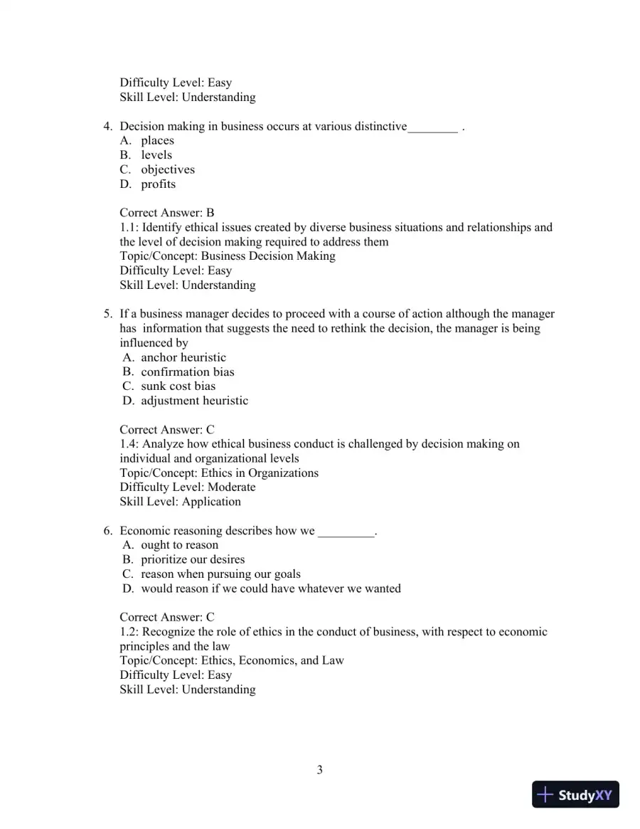 Test Bank for Ethics and the Conduct of Business, 8th Edition, page 4