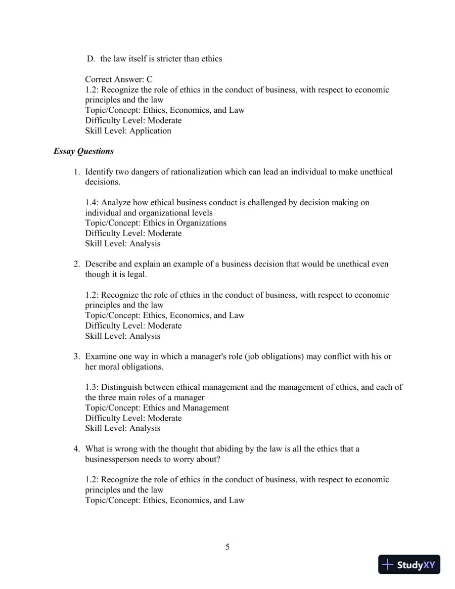 Test Bank for Ethics and the Conduct of Business, 8th Edition, page 6