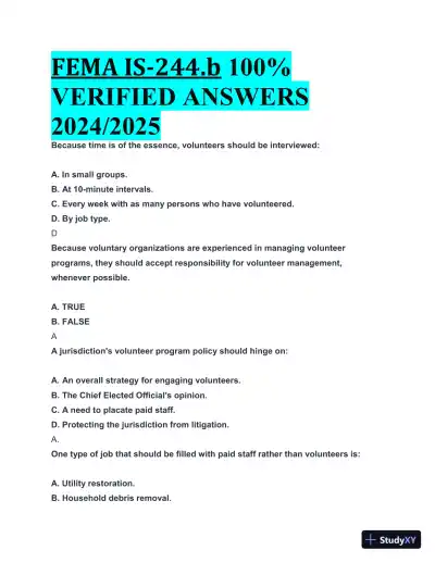 2024-2025 FEMA IS-244b Practice Exam with Answers (20 Solved Questions) - Page 1 preview image